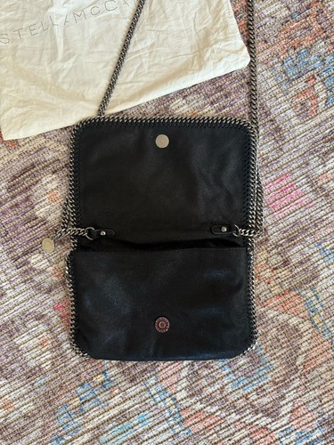 Stella Mccartney Clutch Falabella Shoulder Bag Faux Suede Chain Navy - Picture 6 of 12