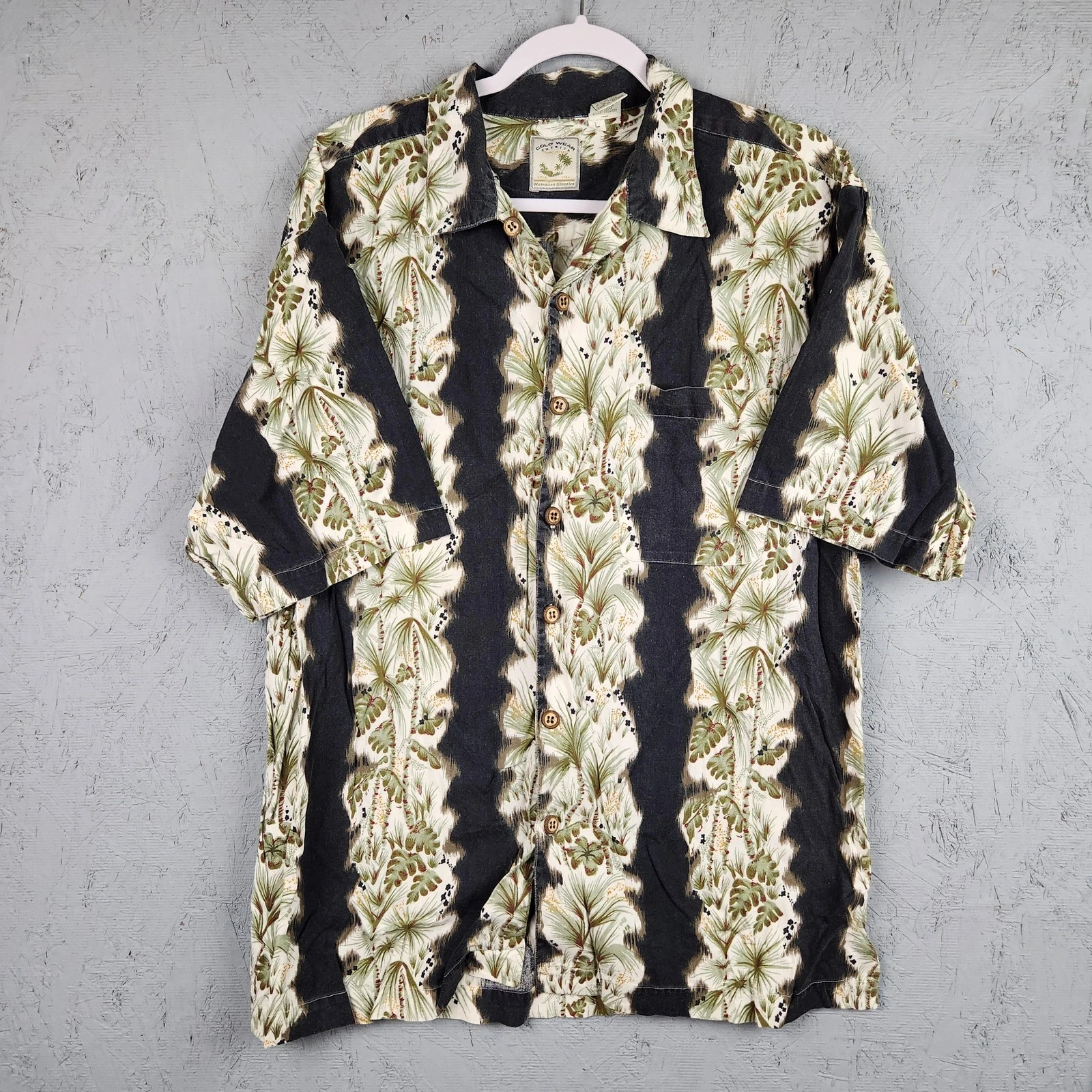 Colo Wear Hawaiian Shirt Mens Large Black Floral Button Up Rayon Cotton Pockets
