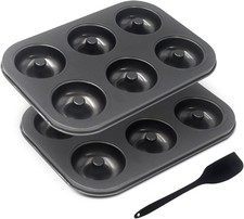 Donut Pans, Non-stick Baking Pans 6-Cavity with a Scraper for 2.5" Donuts,