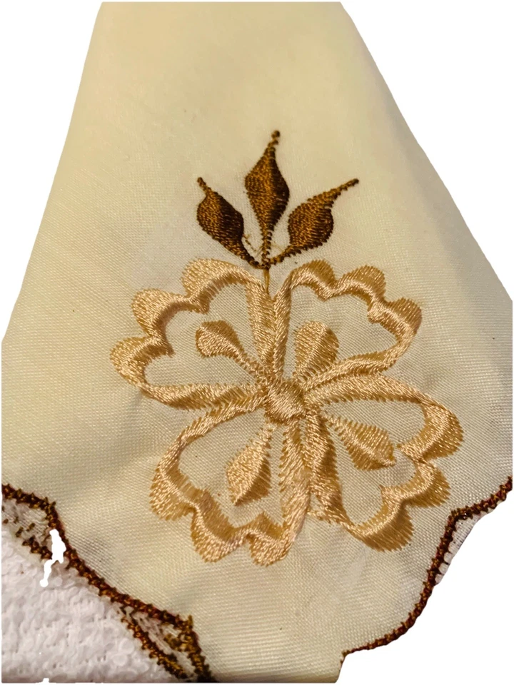 Pañuelo de organza transparente vintage/bordado a mano - motivo floral marrón. 24cm Foto 4 de 4