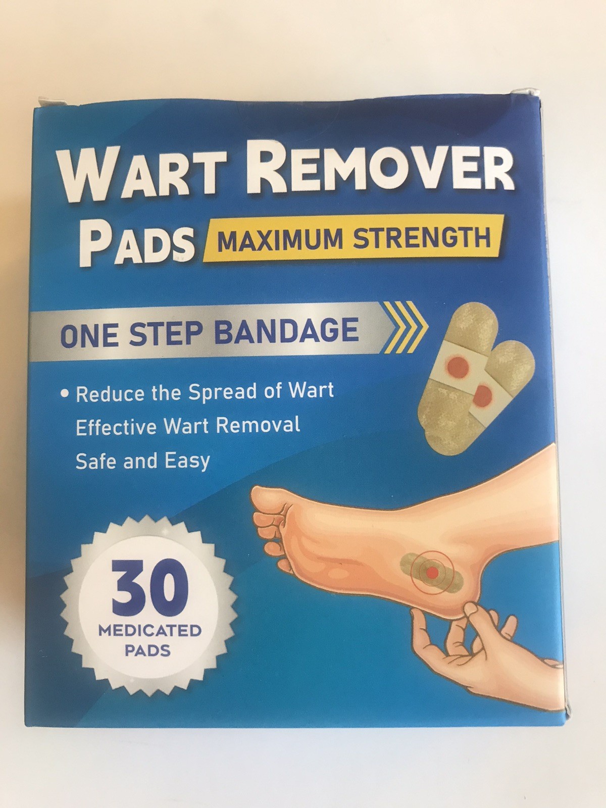 30 Wart Remover Pads Maximum Strength One Step Bandages for Hands Feet Fingers