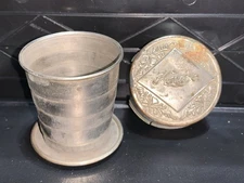 Antique Knox Metal Telescopic Collapsible Pocket Drinking Cup Tin Metal USA Made