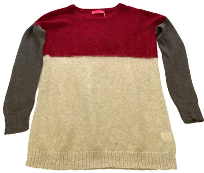 I Heart Womens Wool Mohair Sweater Sz M Red Beige Charcoal Colorblock NWT