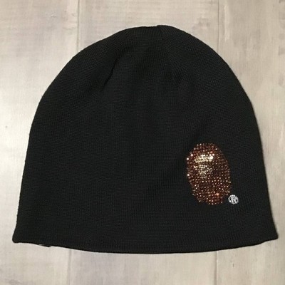 BAPE Swarovski APE HEAD Logo Strickmütze ein Badeaffe NIGO Schwarz Gebraucht ...