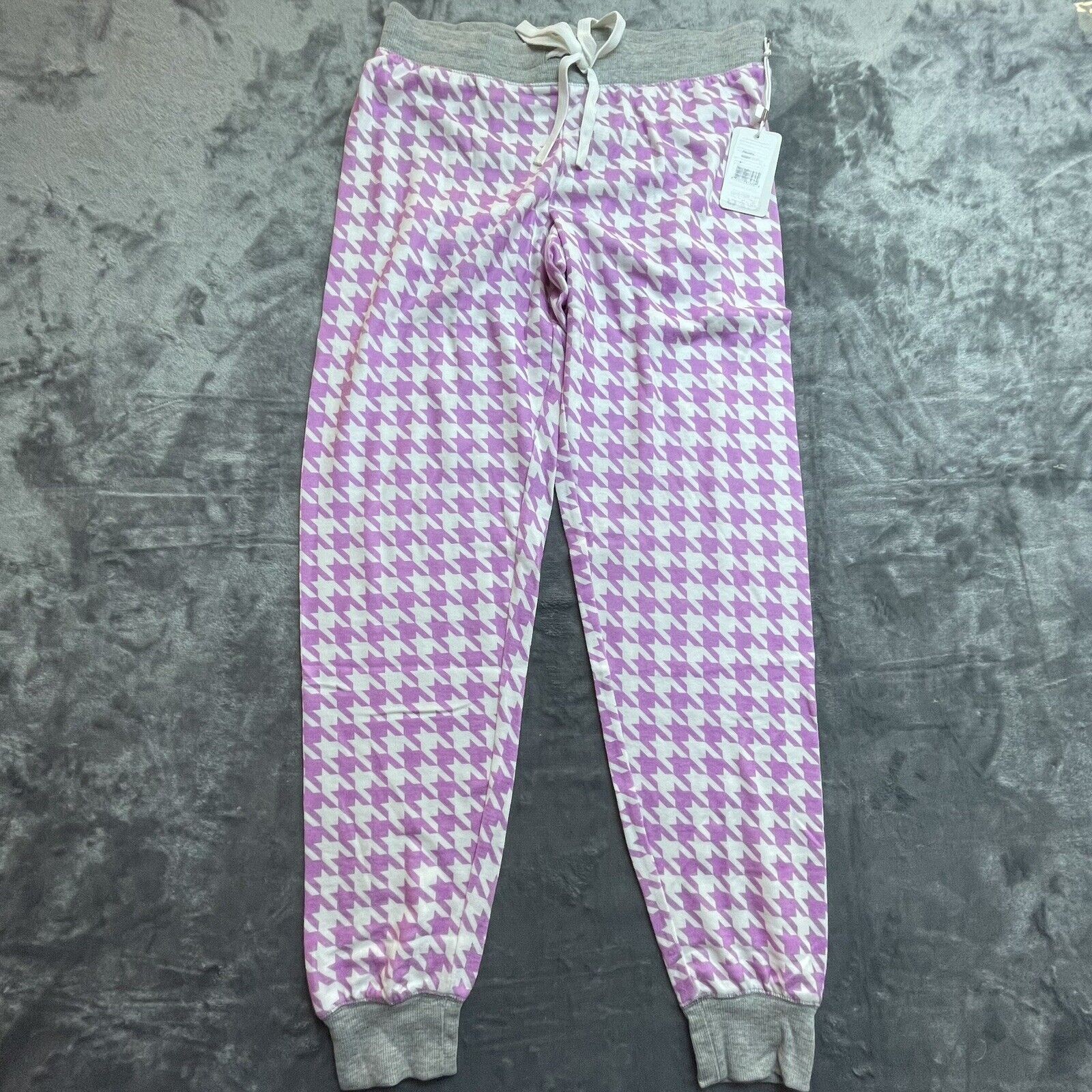 PJ Salvage Womens Small Purple White Houndstooth Joggers Comfy Lounge Pants