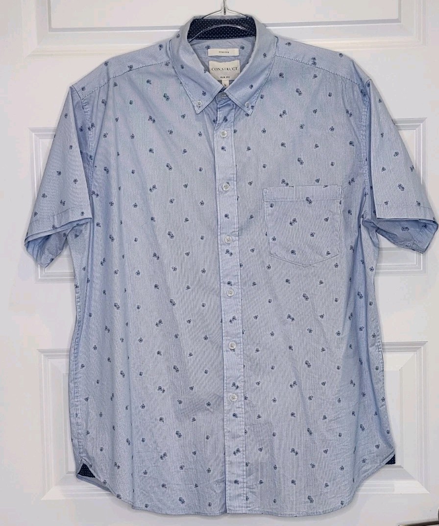 CONSTRUCT Men's Button Down Blue Slim Fit Floral … - image 1