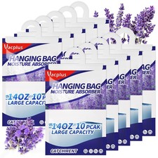 Vacplus 10-Pack Lavender Hanging Moisture Absorber Bags Dehumidifier Closet 14oz