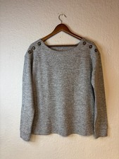 Cable Gauge Gray Boat Neck Sweater With Button Detail Womens M