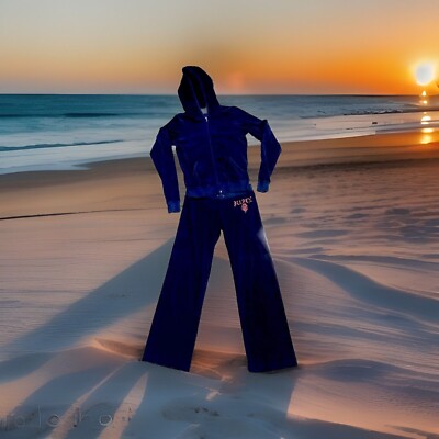 Vtg Juicy Couture Y2K Tracksuit Set Lush Navy Blue Velour M