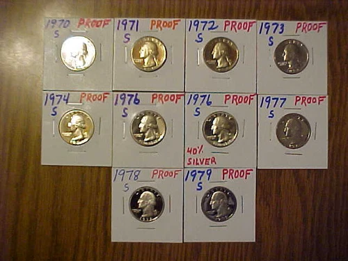 1970-S-1979-S GEM PROOF Washington Quarters Set Of 10 Coins W/ 1976-S 40% Silver