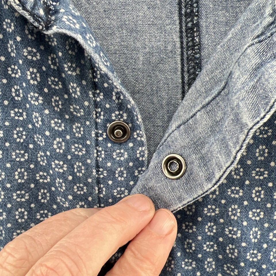 Camisa Third & Army Para Hombre XXL Azul Denim Perla Broches Estampado Floral Foto 3 de 4