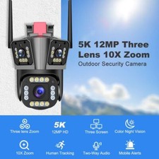 5K 12MP Wireless WiFi Camera Outdoor 10X Zoom Three Lens Home Security SmartCam