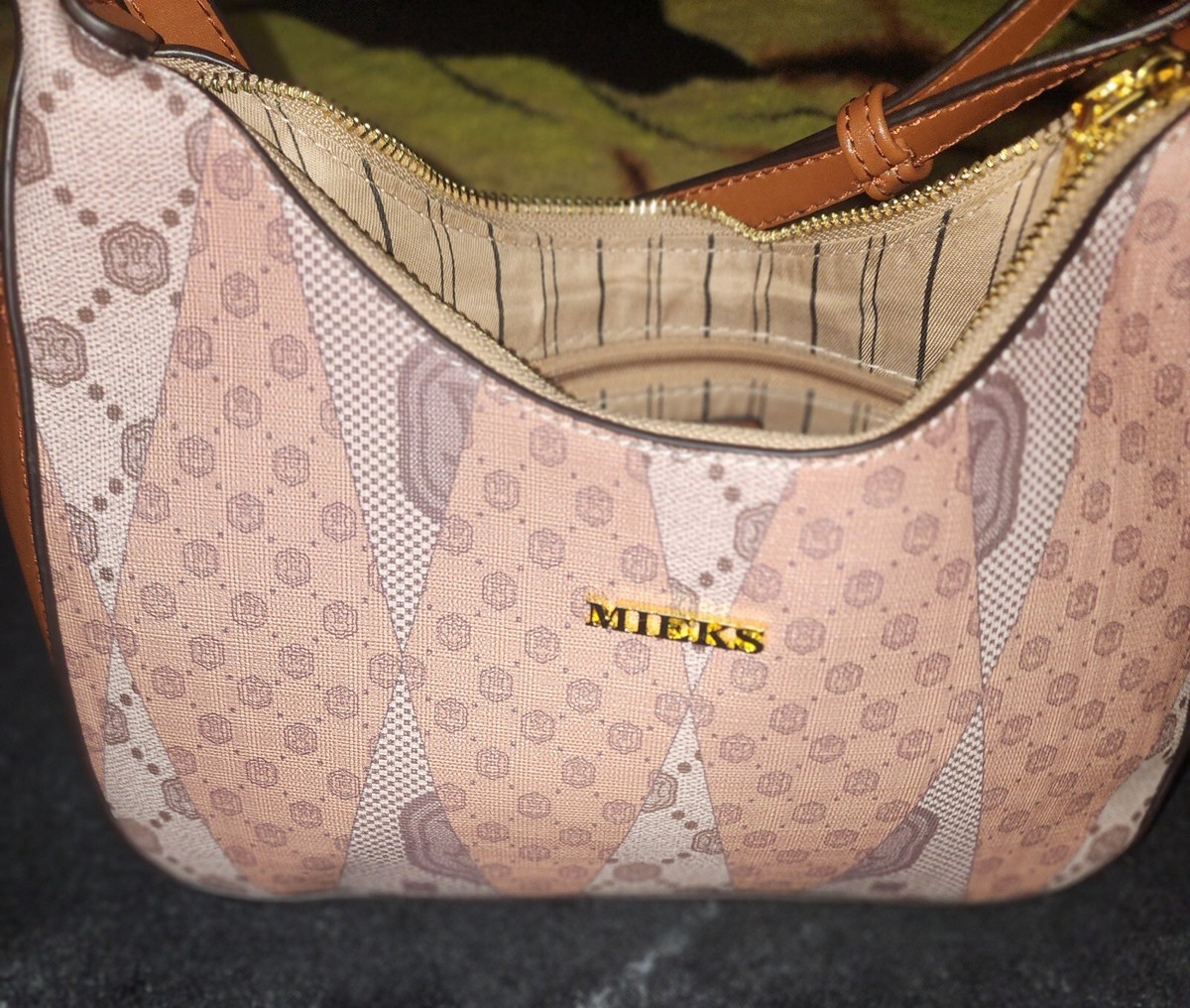 Mieks Printed Shoulder Bag with Coin Pouch and Metallic Accent