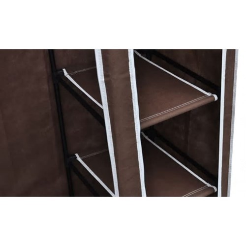 Foldable Closet Wardrobe Set Of 2 Fabric Clothes Cabinet With Hanging Rail Brown - Picture 6 of 9
