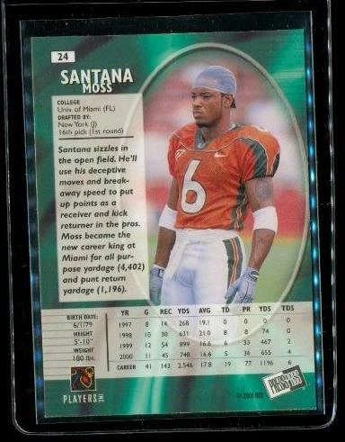 2001 PRESS PASS SE College Football Card #24 SANTANA MOSS Miami Hurricanes - Image 2 of 2