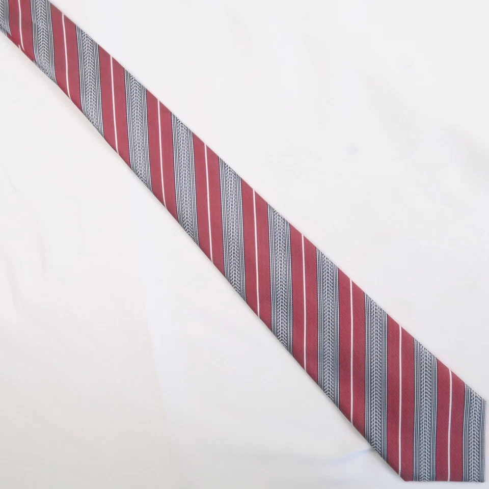 Vintage George Martin Red Gray Diagonal Stripe Neck Tie 56x3.5 Bright Colorful - Image 2 of 4