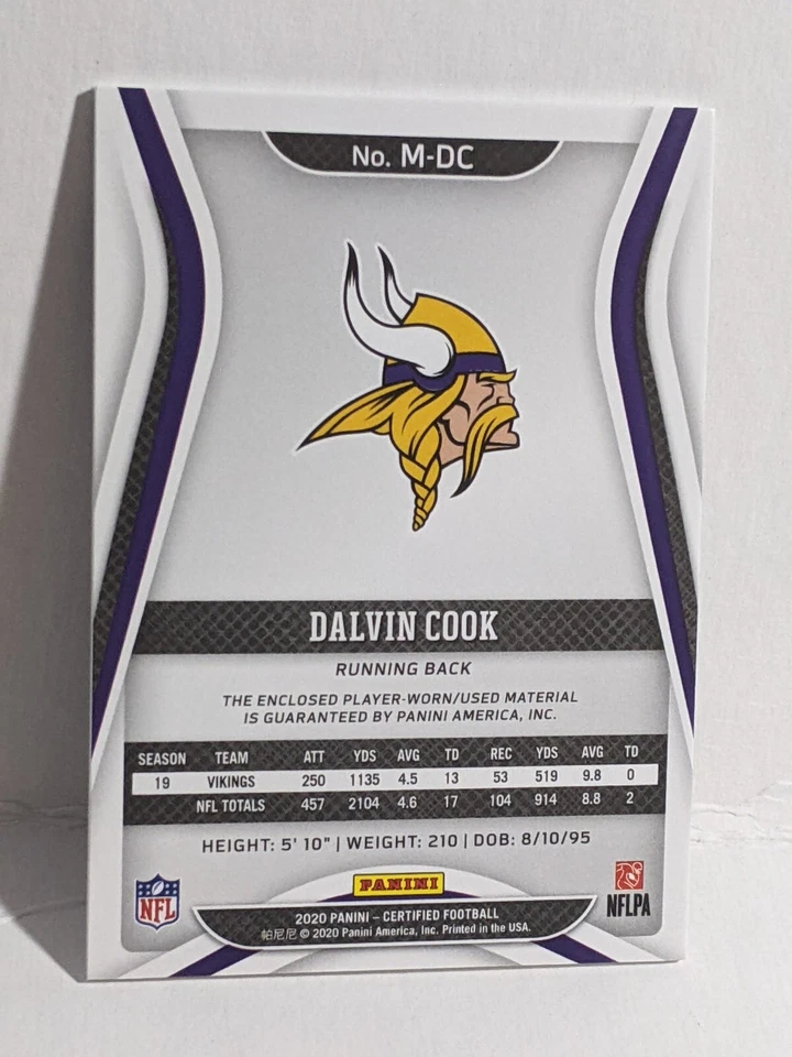 2020 - PANINI CERTIFIED MATERIALS - DALVIN COOK - JERSEY , 136/299 - No. M-DC - Image 3 of 4