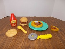 Little Tikes Pretend Play Food Lot - PIZZA - HAMBURGER - KETCHUP- PLATE  More