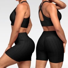 Letsfit XL TikTok Leggings Honeycomb Biker SHORTS Black Butt Lifting