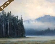 Olympic fog over the Hoh Rainforest oil painting 8x10 Print