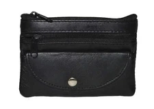 COIN PURSE MINI WALLET KEY HOLDER NEW BLACK LEATHER