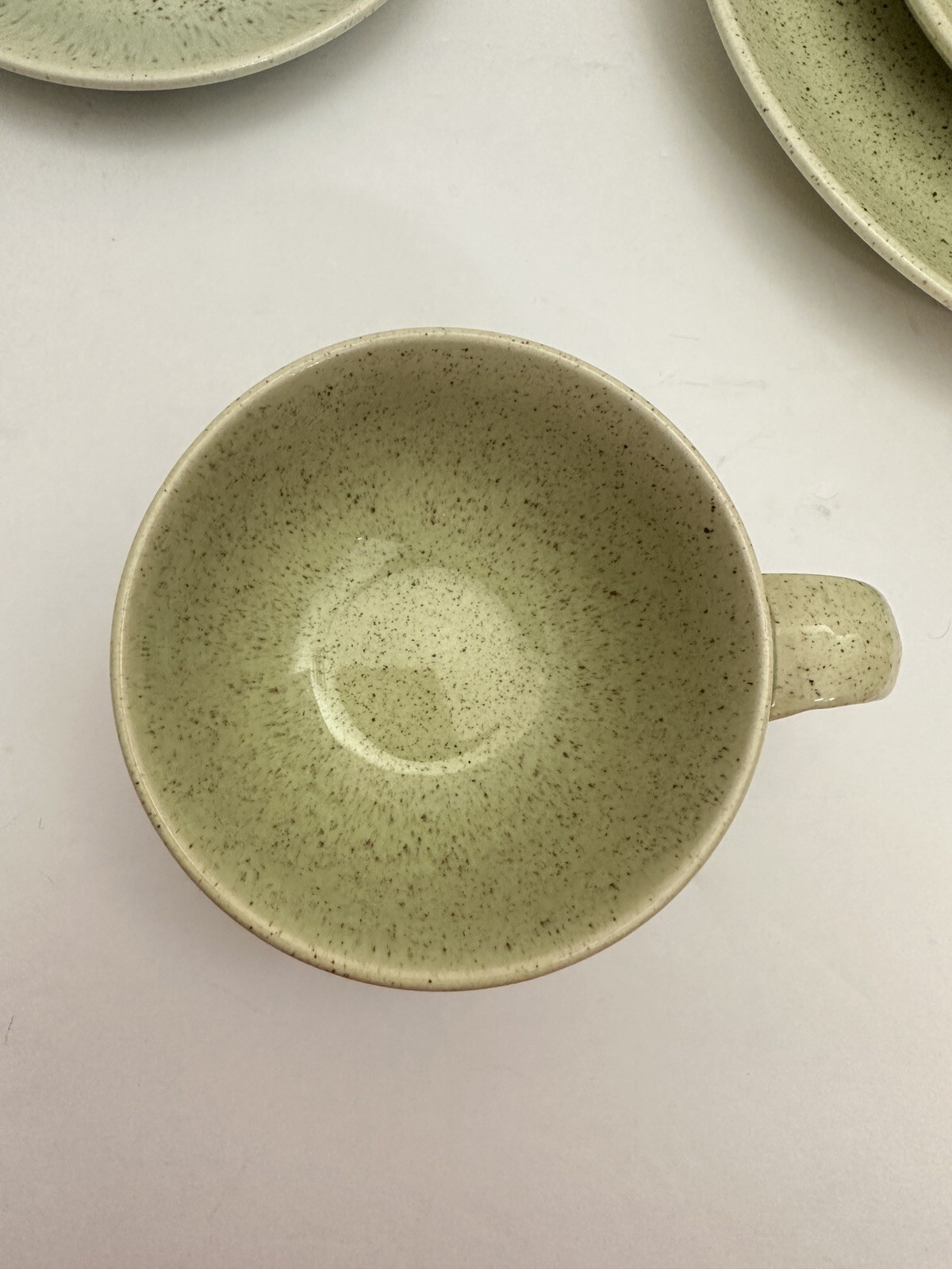 Vintage MCM LAUREL POTTERY CALIFORNIA LIVING Speckled Green 4Piece Place Setting