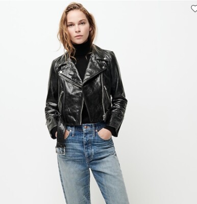 J.CREW Leather Short Jacket Black Cropped Faux-leather Jacket With