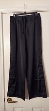 LADIES SILKY PANTS FAUX SATIN SHINNY LOUNGER/ JOGGER BLACK SIZE M