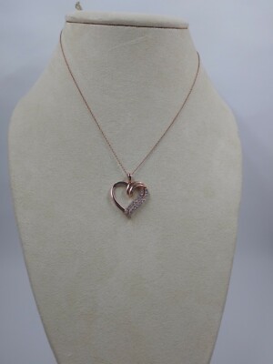 Samuel Aaron Double Row CZ Heart Pendant and Chain, Rose