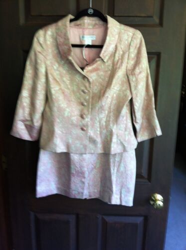WOMEN'S MAGGIE LONDON PINK BROCADE SUIT MOTHER OF THE BRIDE WEDDING 12P - Picture 1 of 9