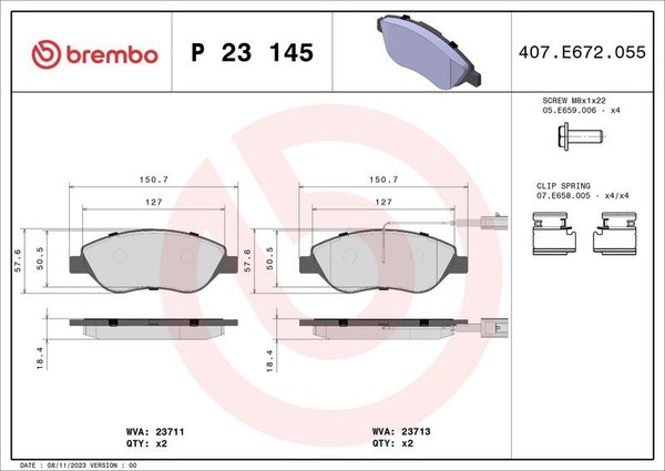 Brembo P 23 145 Bremsbelagsatz, Scheibenbremse FüR Alfa Romeo-image