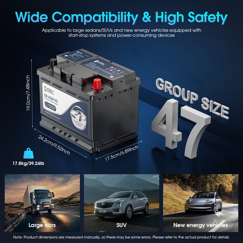 EBL AGM Battery 47R-12V 60Ah 100Min RC, 660A CCA - Auto Starting Power - Picture 7 of 7