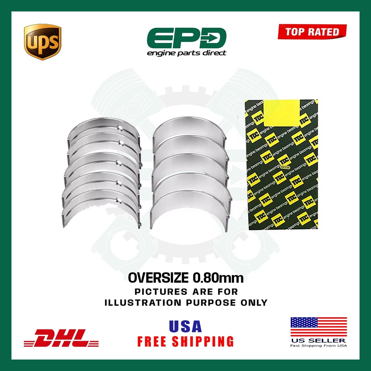 MAIN BEARINGS SET SIZE 0.80 FOR PEUGEOT CITROEN XUD7 XUD9 XUD11
