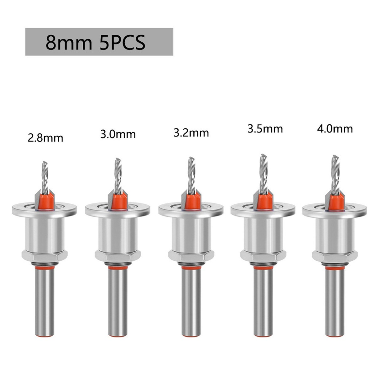 Newdeli 9-Piece Wood Countersink Drill Bit Set – Adjustable #8 Size (11/64) – Tapered HSS M2 Bits – 1/4" Quick Change Shank – Includes Stop Collar And Hex Wrench