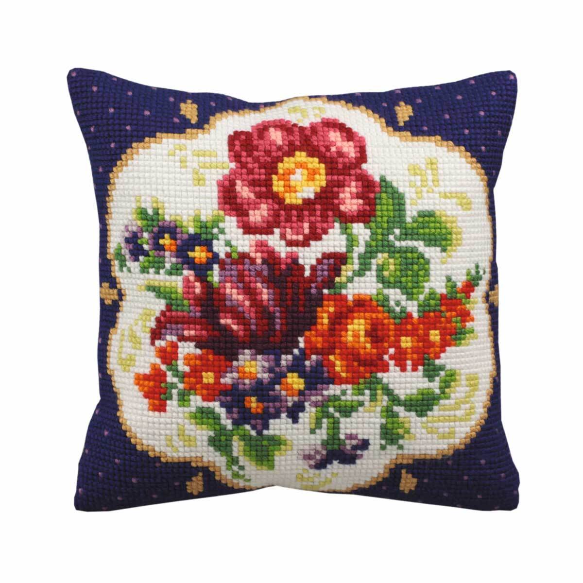 CdA stamped cross stitch kit cushion ""Left bouquet"" 5141, 40x40cm, DIY