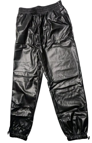 Womens Faux Leather Pants Size L Black -Pull On- Warm- Cuffed Leg -NWT
