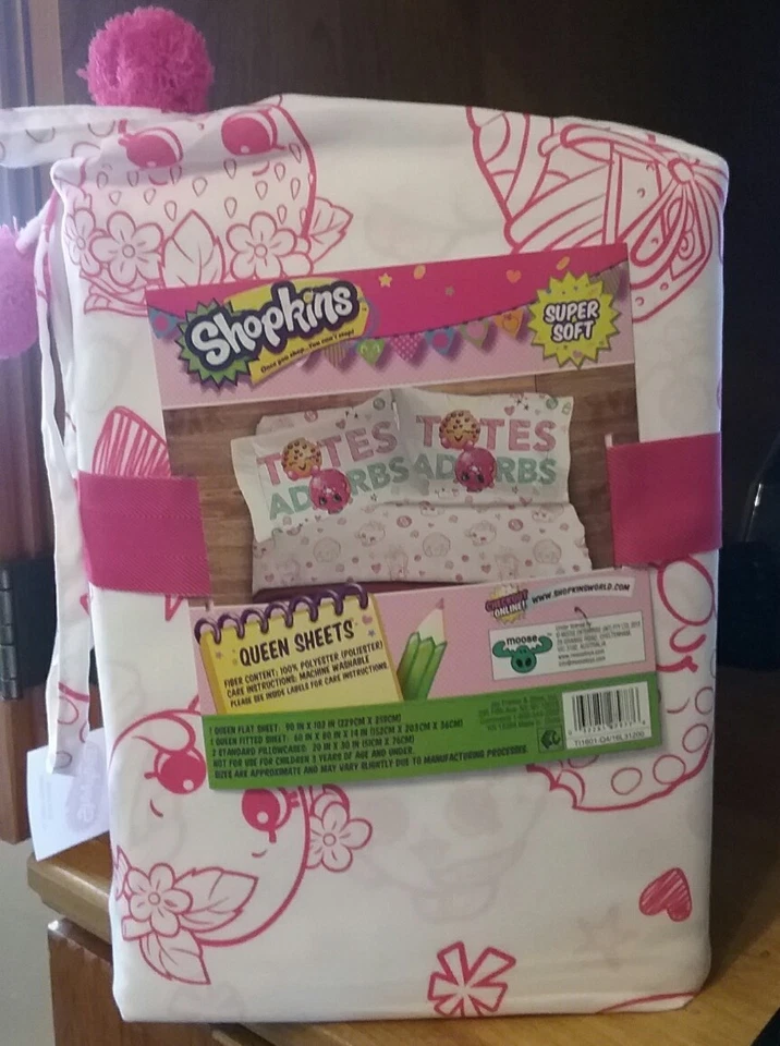 Juego de sábanas Shopkins Queen - 1 sábana plana, 1 sábana ajustable y 2 fundas de almohada *Leer* Foto 2 de 4