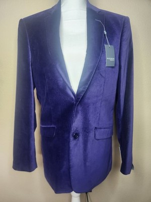 Madison Modern Fit 38R Blazer Purple Cotton Velour Sport Coat Velvet Lined
