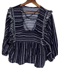 Blue Rain Francesca's S Floral Embroidered Ruffle Cotton Boho Top Women's Casual