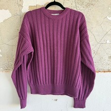 Vtg 80s Sweater Chunky Cable Knit Pullover Purple Berry Made in Korea Womens M
