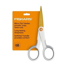 Fiskars Micro-Tip Scissors Titanium Blades SoftGrip Handle 5 in White Gray