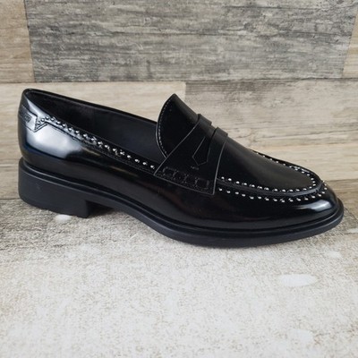 Franco Sarto Eden Studs Womens Loafers Shoes Sz 7.5 M Black Almond Toe Slip On