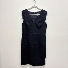 Adrianna Papell Navy Blue V-Neck Banded Sheath Dress Career Womens Size 14