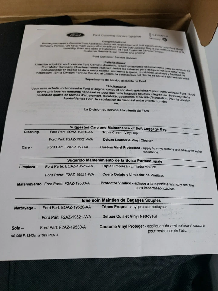 NEW - OEM Lincoln Ford YL2Z-19B507-AA UNIVERSAL Roof Cargo Carrier Luggage Bag - Image 3 of 4