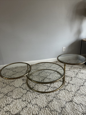 milo baughman coffee table Mcm Brass And Glass Tri Level Swivel Table  1970