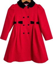 Vintage Young Gallery Wool Velvet Trim Dress Coat Girls 6X Red Bow Back USA Made