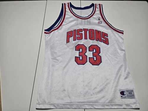 VINTAGE GRANT HILL DETROIT PISTONS CHAMPION WHITE JERSEY 48 Deadstock NWOT USA