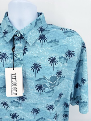 #ad NWT Tattoo Golf Men#x27;s XL Stretch Golf Polo Shirt Blue Graphic Print Ace Hardware $38.98