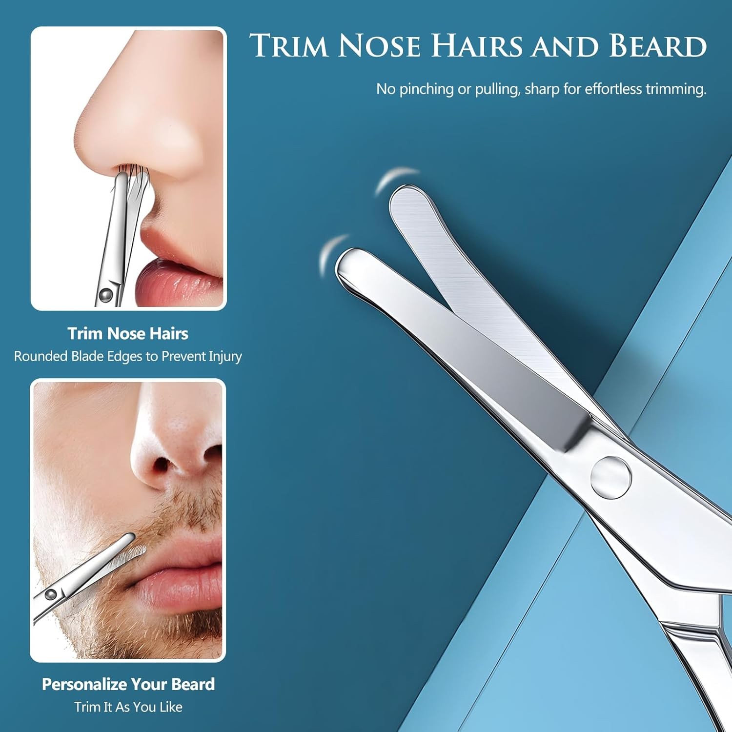 2Pcs Facial Hair Small Grooming Scissors For Men Women - Eyebrow, Nose Silver 