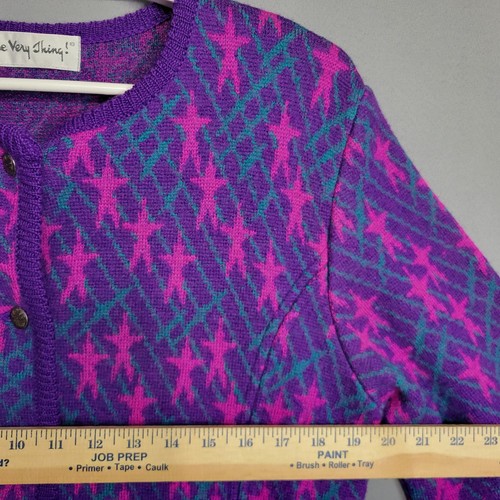 Vintage The Very Little Thing Cardgan Pullover Damen M gekochte Wolle lila rosa - Bild 7 von 11